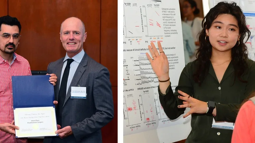 Nazim and Ashley presenting poster at Sunny Science Day in 2023.